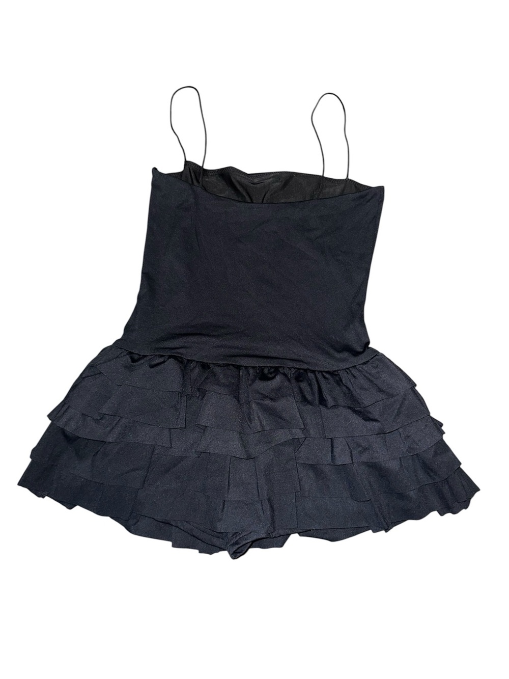 White Fox Black Ruffled Mini Dress with Spaghetti Straps - Picture 3 of 5
